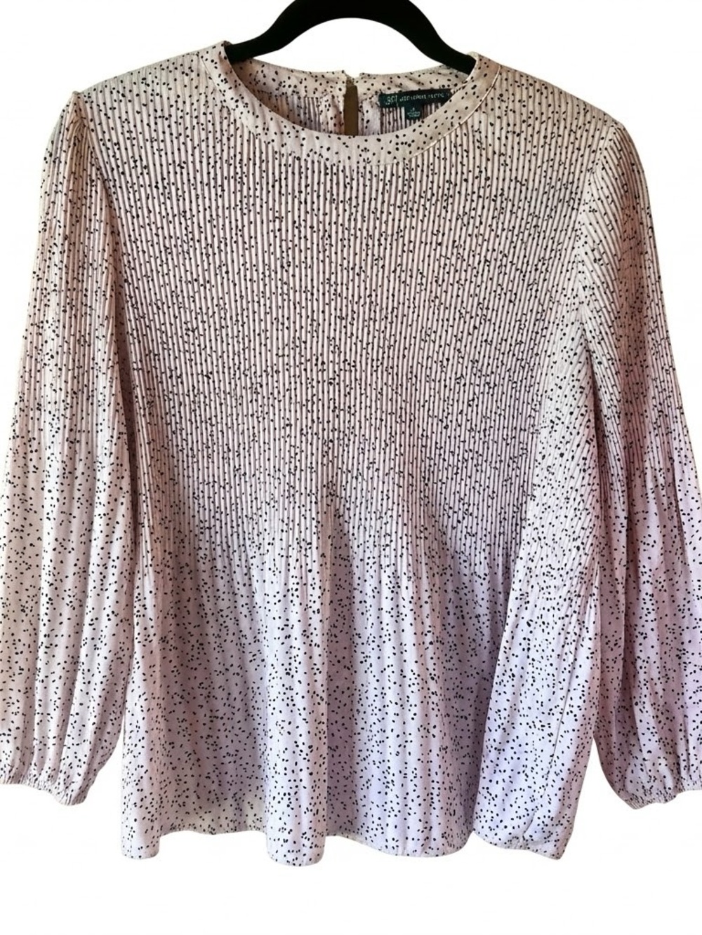 Adrianna Papell Womens Pleated Peplum Blouse Size M Light Pink Polka Dot Preppy